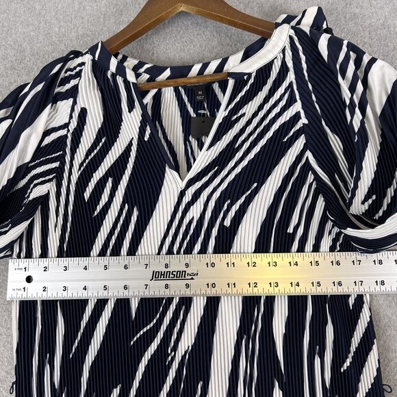 Banana Republic Dress Women's Medium Navy Zebra Print Shift V-Neck Pleated NWT - Picture 6 of 10